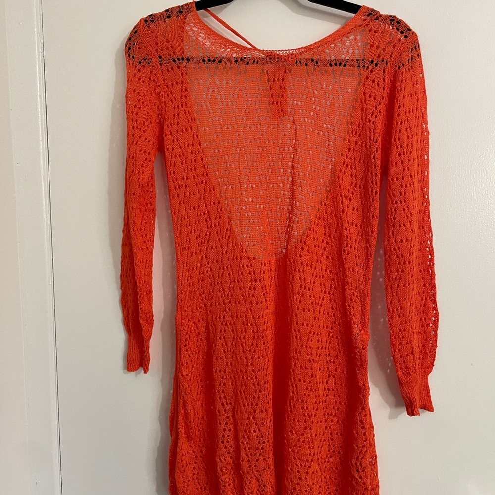 SHEIN Bright Orange Knit Swim Cover Up Top